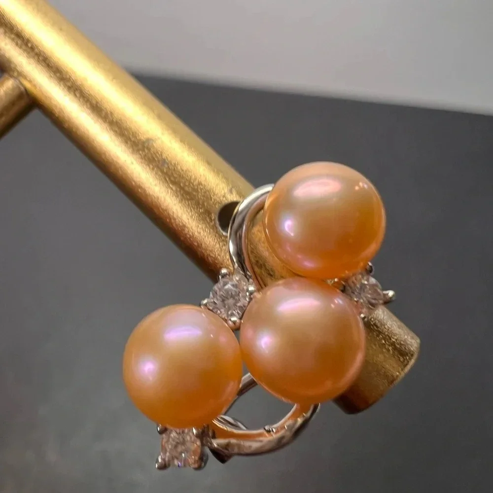 Pink Freshwater and CZ Rhodium Over Sterling Silver Earrings with omega backs